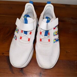 Adidas Kids White Sneakers with Blue and Multicolor Accents